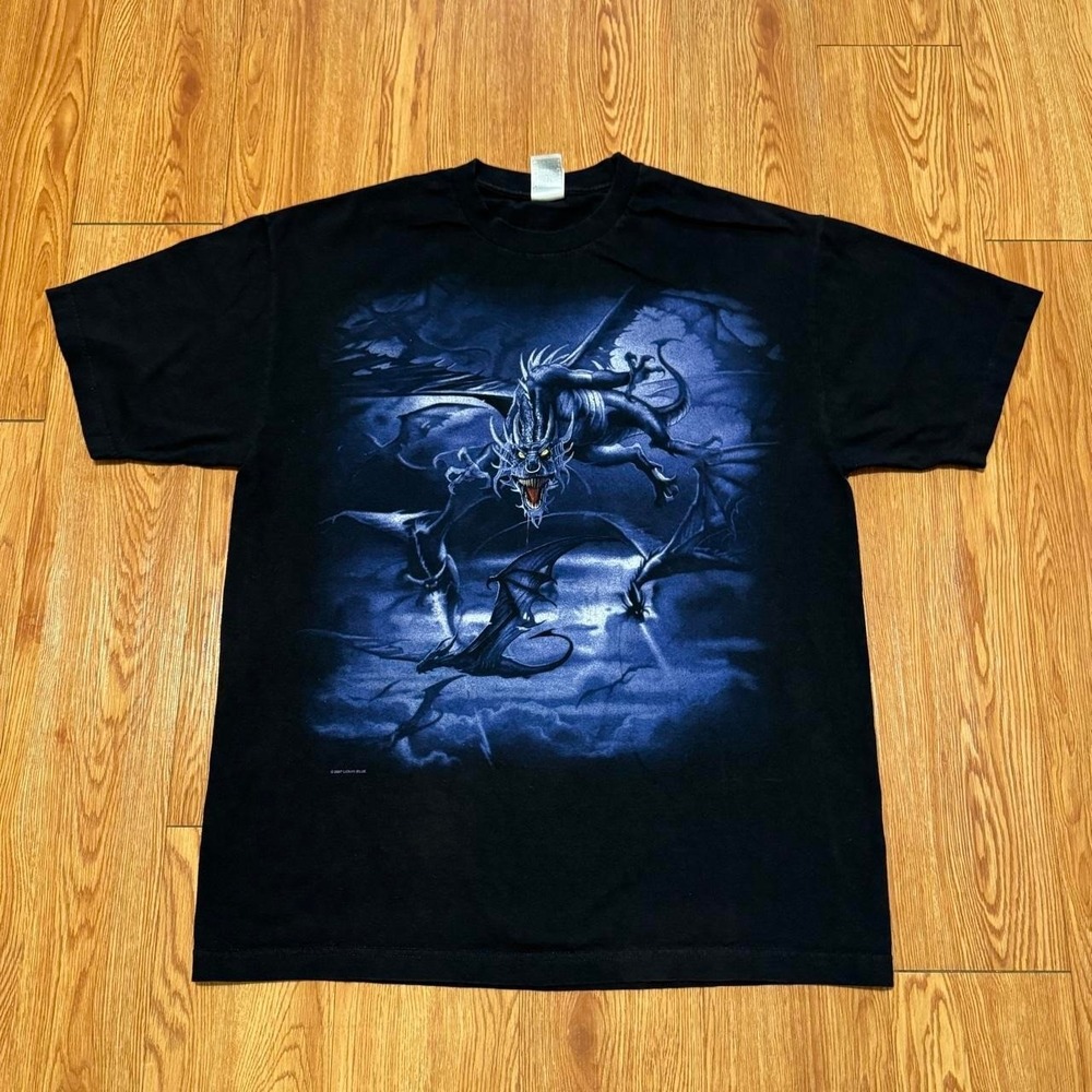 Liquid Blue Men's Shirt XL Dragon Y2K Grunge Gothic Purple Black 2007